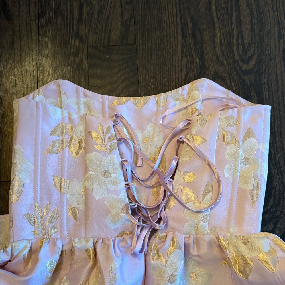 V. Chapman Strapless Lavender Floral Midi Dress with Gold Accents - Picture 6 of 6